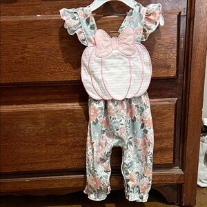 Fall Floral Pink and White Kids Romper